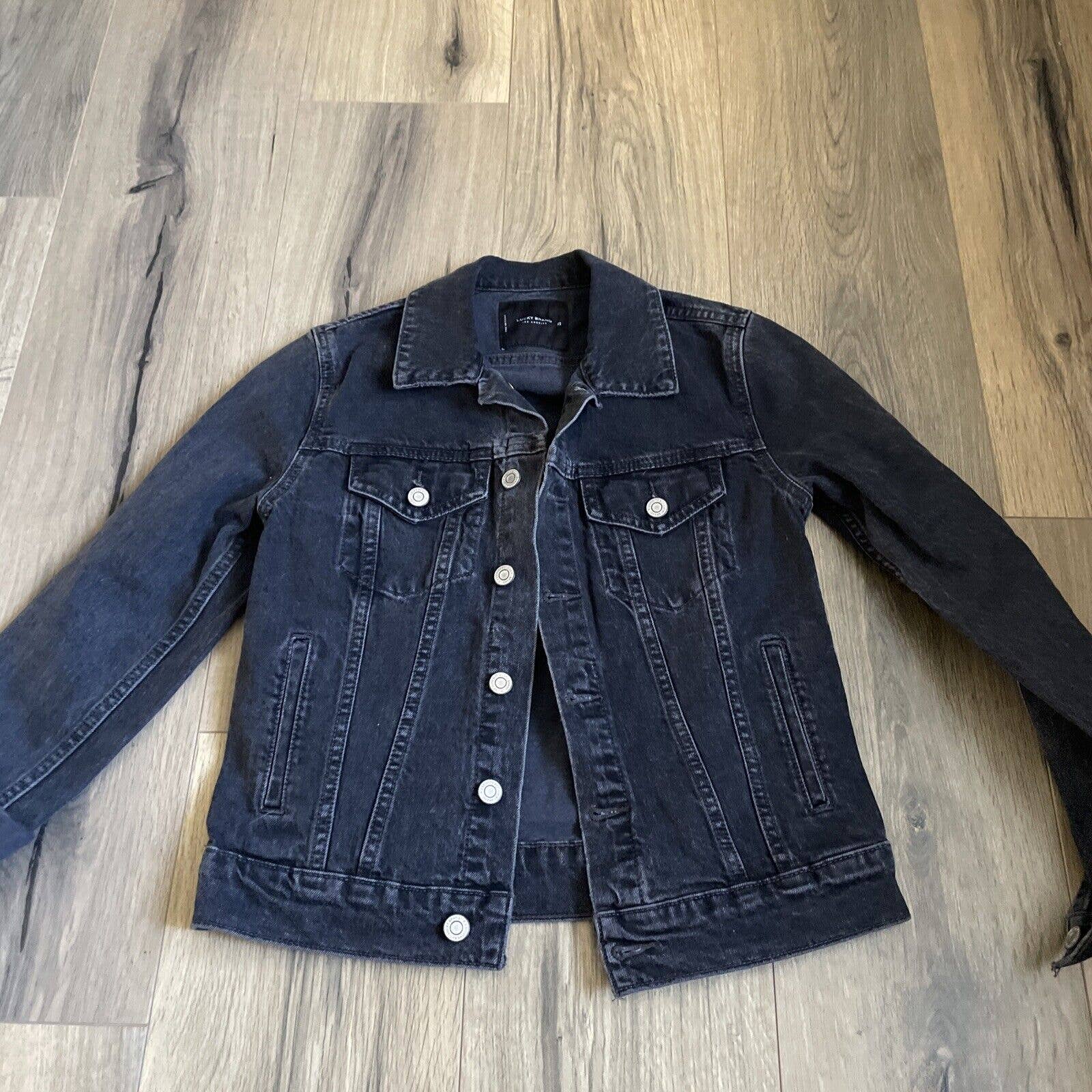 Lucky Brand Womens Xs Tomboy Trucker Denim Jean Jacket Black 119 Euc